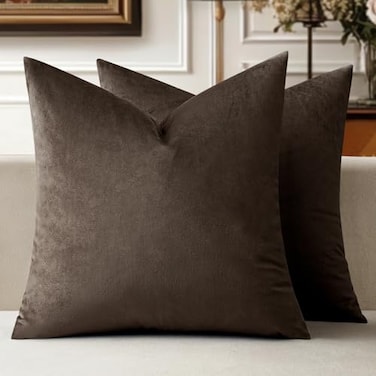 MIULEE Velvet Throw Pillow Covers 24x24 Inch Pack of 2 Coffee Super Soft Euro Decorative Square Pillows Modern Luxury Home Decor for Bed Sofa Couch Living Room