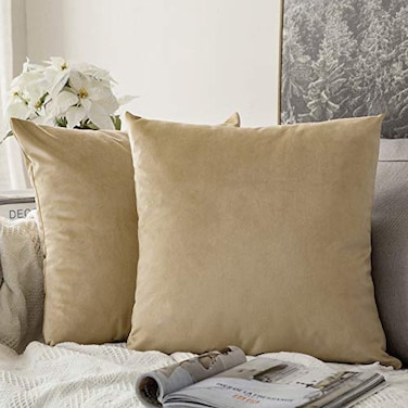 MIULEE Velvet Throw Pillow Covers 22x22 Inch Pack of 2 Khaki Soft Solid Decorative Pillow Covers Cushion Cases Modern Luxury Home Decor for Couch Sofa Bedroom Livingroom