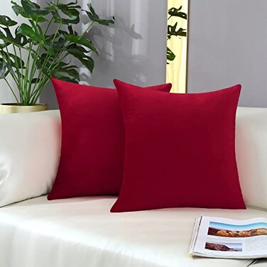 mixeoo Comfy Christmas Red Throw Pillow Covers Decorative Square Solid Thick Velvet Super Soft Cushion Cases Home Decor for Sofa Couch Living Room Chair Set of 2 18 x 18 Inch