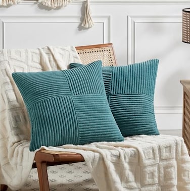 Fancy Homi 2 Packs Teal Decorative Throw Pillow Covers 16x16 Inch for Living Room Couch Bed Sofa Rustic Farmhouse Boho Home Decor Soft Corss Patchwork Corduroy Textured Square Cushion Case 40x40 cm