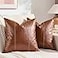 Fancy Homi 2 Packs Brown Faux Leather Decorative Throw Pillow Covers 16x16 Inch for Living Room Couch Bed Sofa Hand Stitched Accent Square Cushion Case Rustic Modern Farmhouse Boho Home Decor
