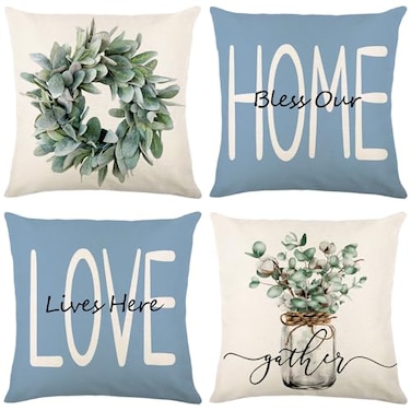 wyooxoo Throw Pillow Covers 18x18 Set of 4 Farmhouse Blue Pillow Covers Cushion Cases Decorative Pillowcases for Sofa Couch Living Room Outdoor Home Decor Blue 18 x 18