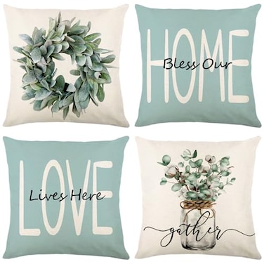 wyooxoo Throw Pillow Covers 18x18 Set of 4 Farmhouse Pillow Covers Cushion Cases Decorative Pillowcases for Sofa Couch Living Room Outdoor Home Decor Light Blue 18 x 18