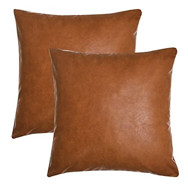 Tosewever Faux Leather Throw Pillow Covers 20 x 20 inch Set of 2 Luxury Cognac Brown Modern Pillowcases Solid Decorative Square Cushion Cases for Bedroom Living Room Couch Bed Sofa Brown 20 x 20