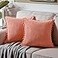 Fancy Homi Pack of 2 Coral Decorative Throw Pillow Covers 18x18 Inch with Pompoms for Living Room Couch Bedroom Soft Corduroy Peach Solid Square Cushion Case 45x45 cm Rustic Farmhouse Home Decor