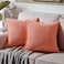 Fancy Homi Pack of 2 Coral Decorative Throw Pillow Covers 18x18 Inch with Pompoms for Living Room Couch Bedroom Soft Corduroy Peach Solid Square Cushion Case 45x45 cm Rustic Farmhouse Home Decor