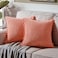 Fancy Homi Pack of 2 Coral Decorative Throw Pillow Covers 18x18 Inch with Pompoms for Living Room Couch Bedroom Soft Corduroy Peach Solid Square Cushion Case 45x45 cm Rustic Farmhouse Home Decor