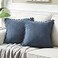 Fancy Homi Pack of 2 Dusty Blue Decorative Throw Pillow Covers 16x16 Inch with Pompoms for Living Room Couch Bedroom Soft Corduroy Solid Square Cushion Case 40x40 cm Rustic Farmhouse Home Decor