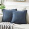 Fancy Homi Pack of 2 Dusty Blue Decorative Throw Pillow Covers 16x16 Inch with Pompoms for Living Room Couch Bedroom Soft Corduroy Solid Square Cushion Case 40x40 cm Rustic Farmhouse Home Decor