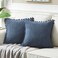 Fancy Homi Pack of 2 Dusty Blue Decorative Throw Pillow Covers 16x16 Inch with Pompoms for Living Room Couch Bedroom Soft Corduroy Solid Square Cushion Case 40x40 cm Rustic Farmhouse Home Decor