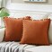 Fancy Homi Pack of 2 Rust Fall Decorative Throw Pillow Covers 16x16 Inch with Pompoms for Living Room Couch Bedroom Soft Corduroy Terracotta Solid Square Cushion Case 40x40 cm Boho Home Decor
