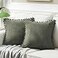 Fancy Homi Pack of 2 Olive Green Decorative Throw Pillow Covers 16x16 Inch with Pompoms for Couch Bed Bedroom Soft Corduroy Solid Square Cushion Case 40x40 cm Farmhouse Boho Home Decor