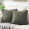 Fancy Homi Pack of 2 Olive Green Decorative Throw Pillow Covers 16x16 Inch with Pompoms for Couch Bed Bedroom Soft Corduroy Solid Square Cushion Case 40x40 cm Farmhouse Boho Home Decor