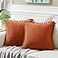 Fancy Homi Pack of 2 Burnt Orange Decorative Throw Pillow Covers 16x16 Inch with Pompoms for Couch Bed Bedroom Soft Corduroy Solid Square Cushion Case 40x40 cm Farmhouse Boho Fall Home Decor