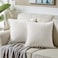 Fancy Homi 2 packs Cream White Boho Decorative Throw Pillow Covers with Pompoms Soft Corduroy Solid Square Cushion Cases Set for Living Room Couch Sofa Bedroom Car 20x20 Inch50x50 cm Cream White