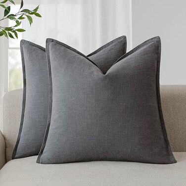 Foindtower Pack of 2 Decorative Linen Soild Throw Pillow Covers Soft Accent Square Cushion Case Boho Farmhouse Pillowcase for Chair Couch Sofa Bedroom Living Room Home Decor 20 x 20 Inch Grey