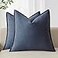 Foindtower Pack of 2 Decorative Linen Soild Throw Pillow Covers Soft Accent Square Cushion Case Boho Farmhouse Pillowcase for Chair Couch Sofa Bedroom Living Room Home Decor 18 x 18 Inch Navy Blue