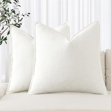 MIULEE Decorative Linen Euro Sham Pillow Covers 26x26 Cream White Boho Farmhouse Neutral Couch Throw Pillows for Bed Pack of 2 Accent Modern Pillowcase Sofa Livingroom Home Decor