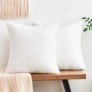 Grineed Throw Pillow Covers White Decorative Velvet Set of 2 16x16 Inch Pillow Covers Soft Pillow Covers for Couch Sofa Bed Living Room Farmhouse Neutral Home Boho Decor Square Accent Cushion Cases