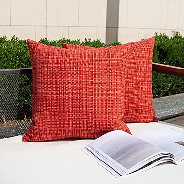 K KEVIN TEXTILE Kevin Textile Pack of 2 Valentines Decorative Outdoor Waterproof Pillow Covers Garden Cushion Sham Throw Pillowcase Shell for Patio Tent Couch 16x16 Inch Red