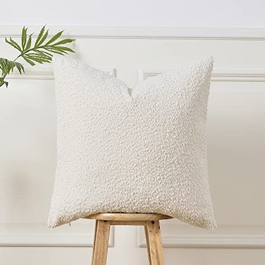Sunkifover Textured Boucle Pillow Covers 18x18 Inches Decorative Neutral Pillowcase Cushion Cover for Sofa Couch Bed Bedroom Living Room Home Decro White