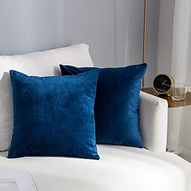 Stellhome Soft Velvet Throw Pillow Covers Square Decorative Cushion Covers for Bed Couch Sofa Bench 16 x 16 inch 40 x 40 cm Navy Blue Pack of 2