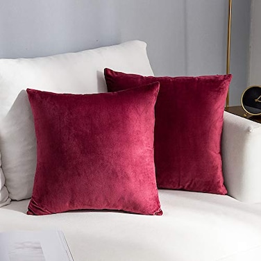 Stellhome Cozy Velvet Pillow Covers Square Decorative Throw Pillow Covers for Bed Couch Sofa Bench 20 x 20 inch 50 cm Burgundy Pack of 2