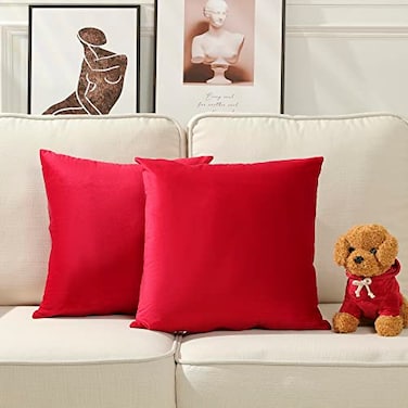 Stellhome Christmas Decorative Red Velvet Pillow Covers Pack of 2 Square Super Soft Cushion Covers for Bed Couch Sofa Bench 20 x 20 inch 50 x 50 cm