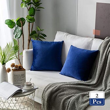 Stellhome Pack of 2 Velvet Pillow Covers Square Big Decorative Cushion Covers for Bed Couch Sofa Bench 24 x 24 inch 60 x 60 cm Royal Blue