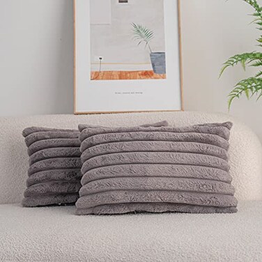 DEELAND Pack of 2DoubleSided Faux Fur Plush Decorative Throw Pillow Covers Fuzzy Striped Soft Pillowcase Cushion Covers for Sofa Couch Bedroom