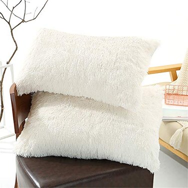 Tenghe Solid Plush StandardQueen Pillowcase 2 Pack Super Soft Fluffy Faux Fur Shaggy Pillow CasesCovers Decorative Throw Pillow Shams with Zipper ClosureNo Inside Filler Cream White2030