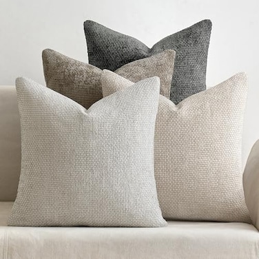 MIULEE Pack of 4 Couch Throw Pillow Covers 16x16 Inch Neutral Soft Decorative Pillow Covers Farmhouse Boho Cushion Covers for Spring Home Decor Sofa Bedroom Living Room