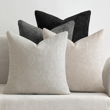 MIULEE Pack of 4 Couch Halloween Throw Pillow Covers 18x18 Inch Neutral CreamGrey Soft Decorative Chenille Pillow Covers Farmhouse Accent Cushion Covers for Boho Home Decor Sofa Bedroom Living Room