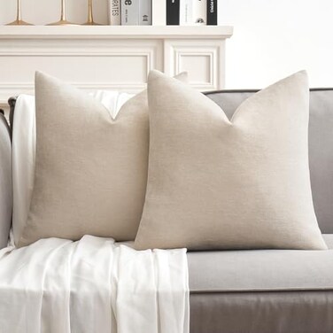 MIULEE Pack of 2 Cream Decorative Pillow Covers 20x20 Inch Soft Chenille Couch Spring Throw Pillows Farmhouse Cushion Covers for Home Decor Sofa Bedroom Living Room