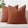 MIULEE Pack of 2 Dark Rust Corduroy Decorative Pillow Covers 18x18 Inch Soft Boho Striped Throw Pillow Covers Modern Farmhouse Home Decor for Summer Sofa Living Room Couch Bed
