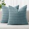 MIULEE Pack of 2 Corduroy Decorative Throw Pillow Covers 18x18 Inch Soft Boho Striped Pillow Covers Modern Farmhouse Home Decor for Summer Coastal Sofa Living Room Couch Bed Coastal Blue