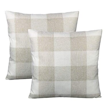 VAKADO 20x20 inch Throw Pillow Covers Farmhouse Buffalo Plaids Rustic Beige White Retro Check Square Decorative Cushion Cases Home Decor for Sofa Couch Office Outdoor Pack of 2