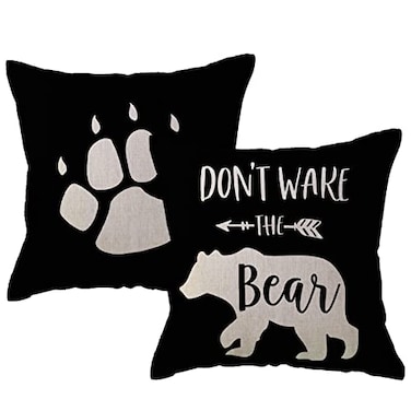 ULOVE LOVE YOURSELF 2Pack Bear Throw Pillow Cover Dont Wake The Bear Cushion Covers Black Background Paw CabinCamper Decorative Pillowcases 18x18 Inch Beige