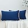 LIGICKY Set of 2 Nayy Blue Velvet Lumbar Pillow Covers Modern Minimalist Style Solid Decorative White Rope Edging Soft Rectangle Cushion Cases for Sofa Bedroom Party Dcor 12 x 20 inch