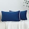 LIGICKY Set of 2 Nayy Blue Velvet Lumbar Pillow Covers Modern Minimalist Style Solid Decorative White Rope Edging Soft Rectangle Cushion Cases for Sofa Bedroom Party Dcor 12 x 20 inch