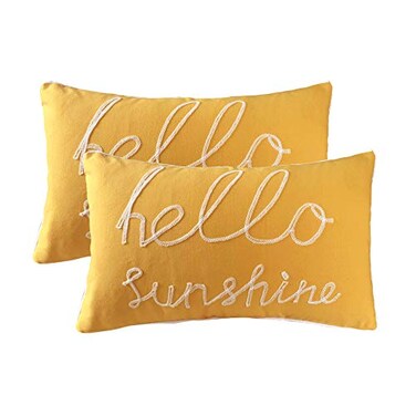 YIcabinet Set of 2 Soft Soild Decorative Rectangle Throw Pillow Covers Yellow Hello Sunshine Pillow for Sofa Bedroom Car 12x20 Inch