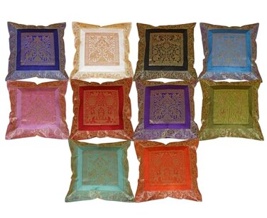 Rajasthali Indian 10 Pcs 20x20 Inch 50x50 CM Elephant Banarsi Silk Indian Ethnic Bohemian Decorative Cushion Cover Handcrafted Patchwork Sari Throw Pillow Boho Decor Cushion Cover for Gift
