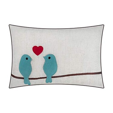 JWH Birds Throw Pillow Covers Decorative Animal Accent Cushion Cases Red Heart Pillowcase for Couch Bed Living Room Sofa 12x18 Inch Beige Teal Blue