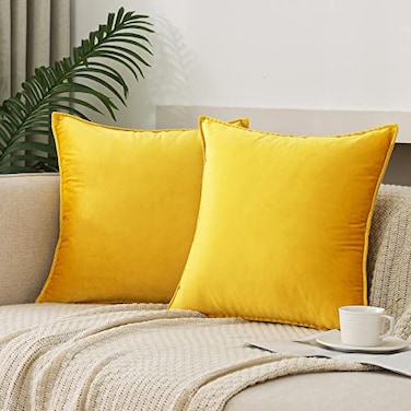 JIAHANNHA Velvet Bright Yellow Throw Pillow Covers Pack of 2 Spring Decorative Soft for Couch Sofa Bed Livingroom Office 1818 Inches