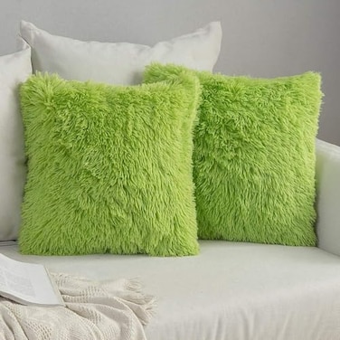 MIULEE Pack of 2 Luxury Faux Fur Throw Pillow Cover Deluxe Decorative Plush Pillow Case Cushion Cover Shell for Sofa Bedroom Car Spring 18x18 Inch Green