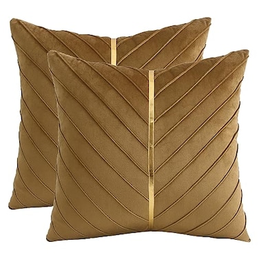 Tosleo Brown Pillow Covers 18 x 18 Pack of 2 with Gold Leather Soft Velvet Throw Pillow Covers Decorative Couch Pillow Cover Luxury Modern Tan Pillowcases Spring Summer Home Decor for Sofa Bed