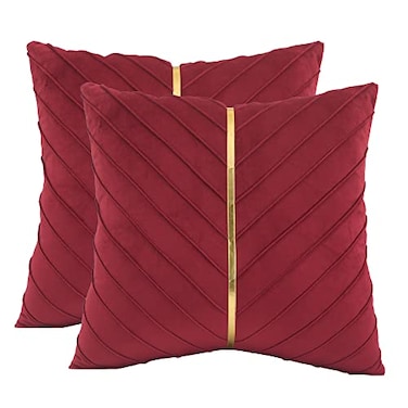Tosleo Red Velvet Pillow Covers 18 x 18 Pack of 2 with Gold Leather Decorative Throw Pillow Covers Luxury Modern Soft Pillowcases Spring Summer Home Decor for Wedding Sofa Bed Living Room