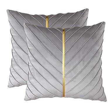 Tosleo Gray Pillow Covers 16x16 Pack of 2 with Gold Leather Soft Velvet Throw Pillow Covers Decorative Couch Pillowcases Luxury Modern Pillow Cases Spring Summer Home Decor for Sofa Bed Living Room