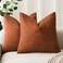 Foindtower Pack of 2 Soft Textured Throw Decorative Pillow Covers Square Accent Solid Cushion Cover Cozy Farmhouse Pillow Case with Zipper for Couch Sofa Bed Living Room 16x16 Inch Burnt Orange