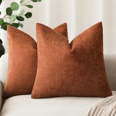 Foindtower Pack of 2 Soft Textured Throw Decorative Pillow Covers Square Accent Solid Cushion Cover Cozy Farmhouse Pillow Case with Zipper for Couch Sofa Bed Living Room 16x16 Inch Burnt Orange